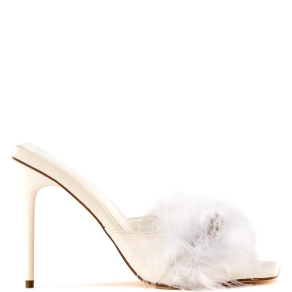 Callie Summer Bling Bride: White Feathered & Flirty Stiletto Heel 7 8 9 10 - Picture 1 of 4